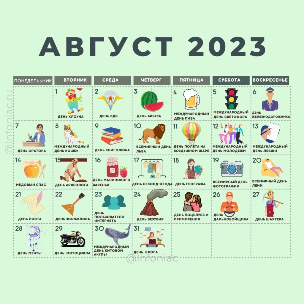 Какие интересные праздники отмечаются в августе 2023 :: Инфониак